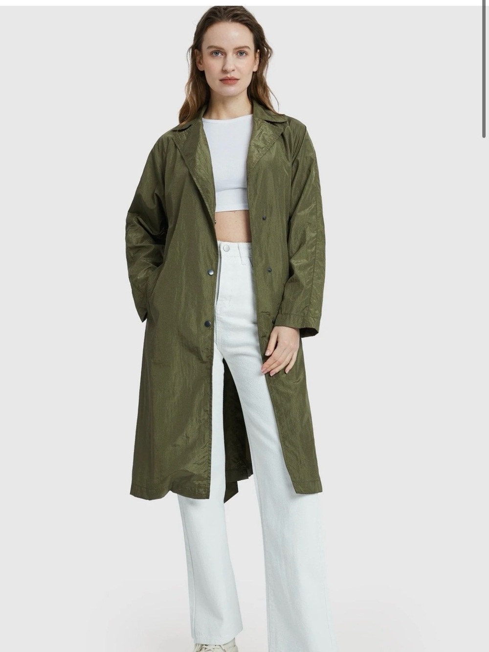 OLAY Olive Green Tie-Waist Trench Coat